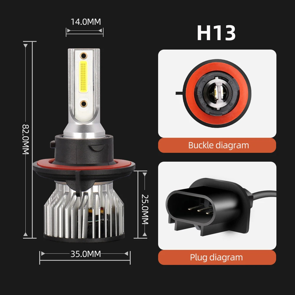 Faróis de LED Vmstore10, lâmpadas de cabeça automotivas 30000LM, luz branca 6000K, para carro com alto brilho e alta potência.